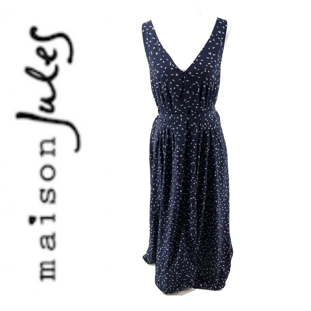 MAISON JULES Blue Polka Dot Maxi w/ V Neck Size Medium NWT